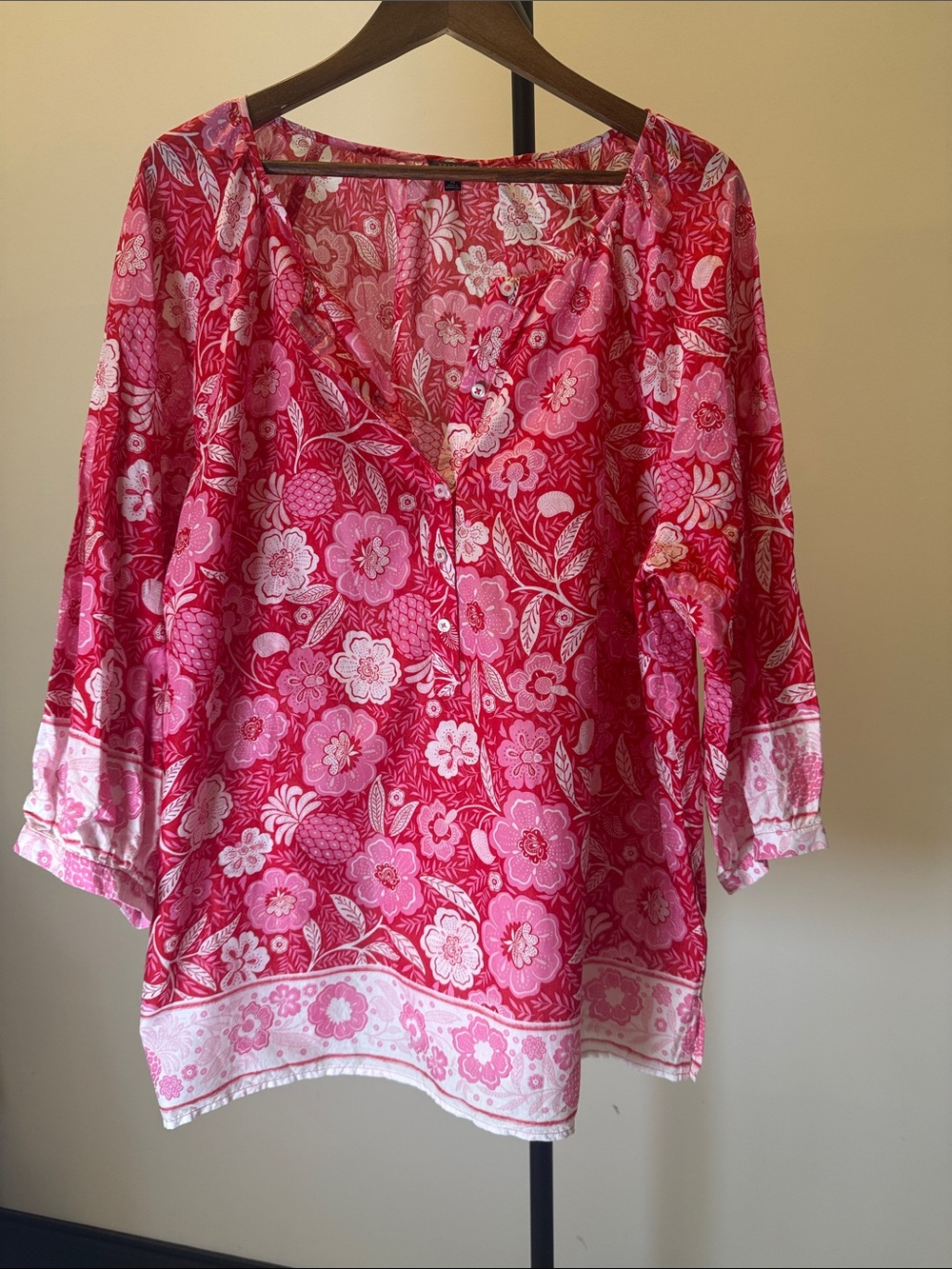 Talbots Pink Red Floral Paradise Popover Blouse Top | Size 2X